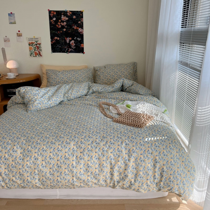 91家纺网 家纺一手货源 找家纺 艾沁 2022新款全棉复古碎花四件套柠檬玫瑰