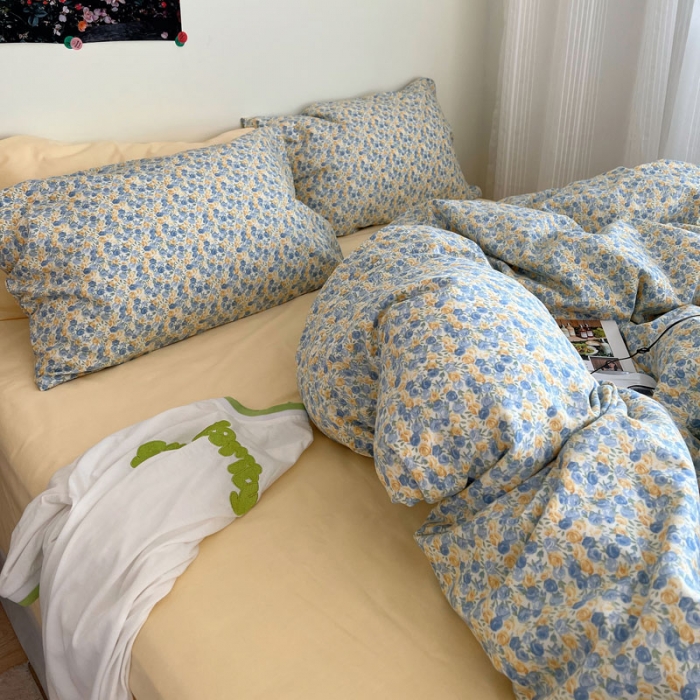 91家纺网 家纺一手货源 找家纺 艾沁 2022新款全棉复古碎花四件套柠檬玫瑰