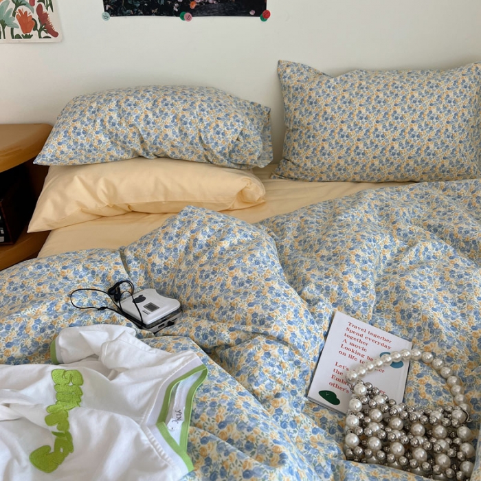 91家纺网 家纺一手货源 找家纺 艾沁 2022新款全棉复古碎花四件套柠檬玫瑰