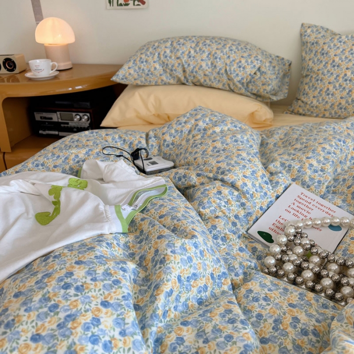 91家纺网 家纺一手货源 找家纺 艾沁 2022新款全棉复古碎花四件套柠檬玫瑰