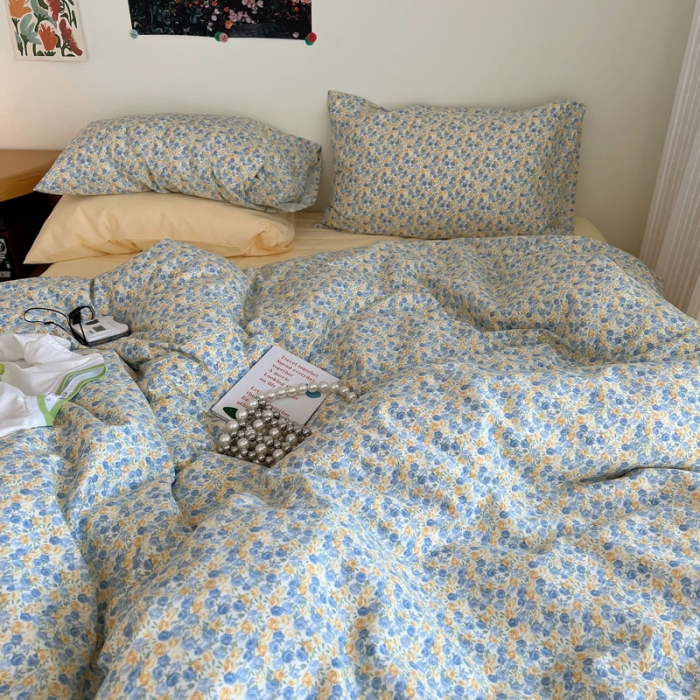 91家纺网 家纺一手货源 找家纺 艾沁 2022新款全棉复古碎花四件套柠檬玫瑰