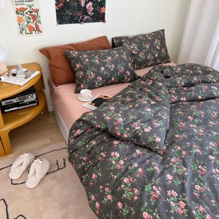 91家纺网 家纺一手货源 找家纺 艾沁 2022新款全棉复古碎花四件套罗曼