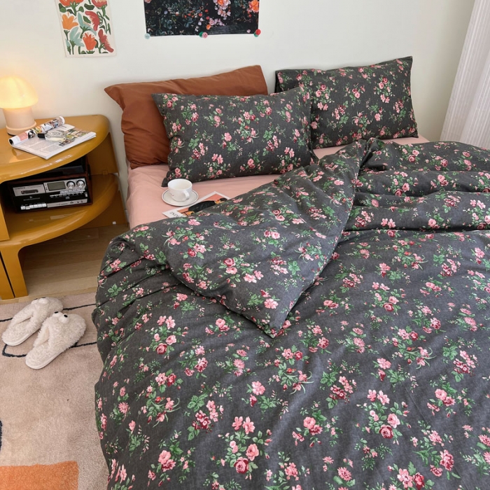 91家纺网 家纺一手货源 找家纺 艾沁 2022新款全棉复古碎花四件套罗曼