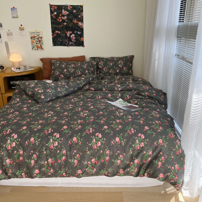 91家纺网 家纺一手货源 找家纺 艾沁 2022新款全棉复古碎花四件套罗曼