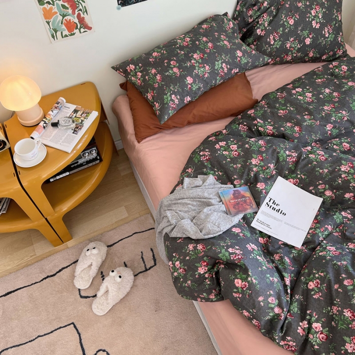 91家纺网 家纺一手货源 找家纺 艾沁 2022新款全棉复古碎花四件套罗曼