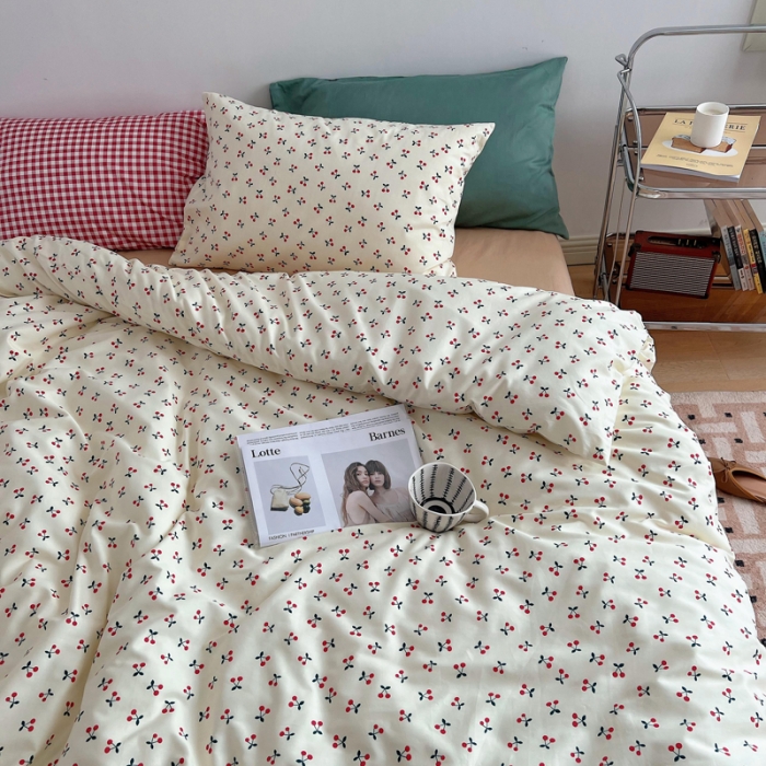 91家纺网 家纺一手货源 找家纺 艾沁 新款全棉复古碎花四件套 小丸子-咖