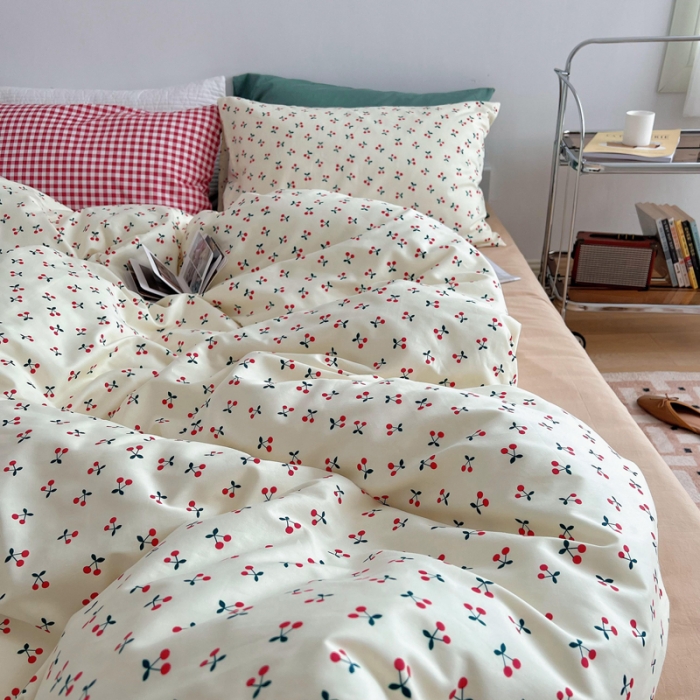 91家纺网 家纺一手货源 找家纺 艾沁 新款全棉复古碎花四件套 小丸子-咖