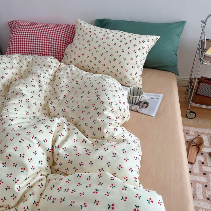 91家纺网 家纺一手货源 找家纺 艾沁 新款全棉复古碎花四件套 小丸子-咖