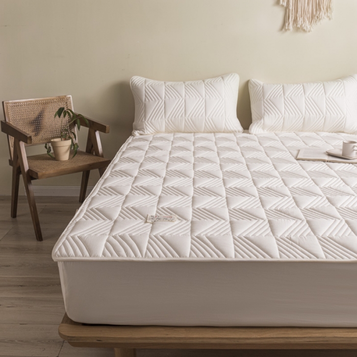 91家纺网 家纺一手货源 找家纺 鑫钰  2023新款原棉大豆床笠 牛奶白