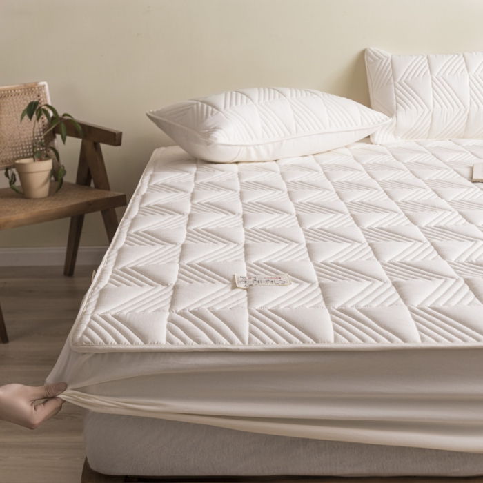 91家纺网 家纺一手货源 找家纺 鑫钰  2023新款原棉大豆床笠 牛奶白