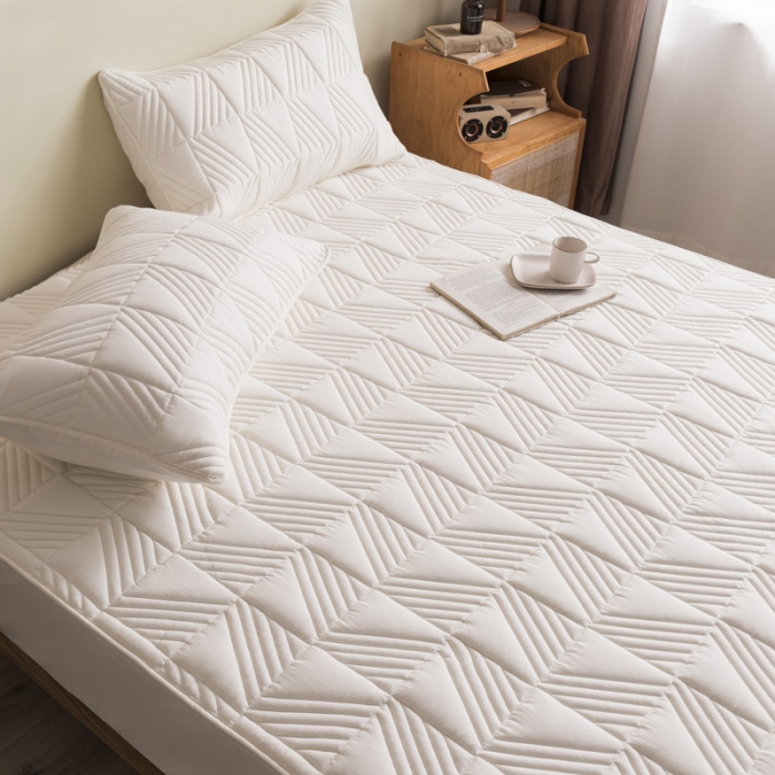 91家纺网 家纺一手货源 找家纺 鑫钰  2023新款原棉大豆床笠 牛奶白