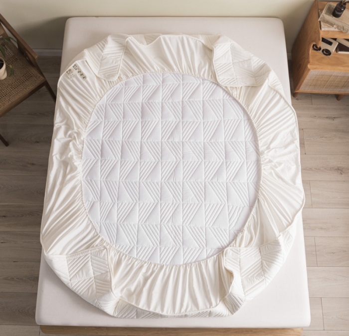 91家纺网 家纺一手货源 找家纺 鑫钰  2023新款原棉大豆床笠 牛奶白