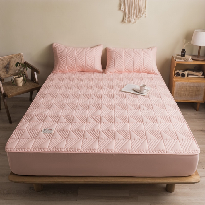 91家纺网 家纺一手货源 找家纺 鑫钰  2023新款原棉大豆床笠 樱花粉