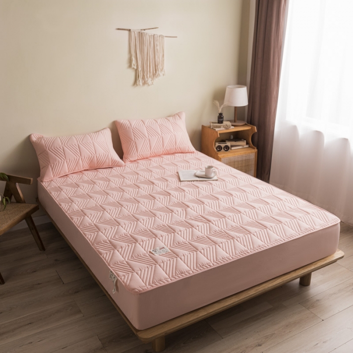 91家纺网 家纺一手货源 找家纺 鑫钰  2023新款原棉大豆床笠 樱花粉