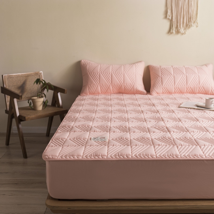 91家纺网 家纺一手货源 找家纺 鑫钰  2023新款原棉大豆床笠 樱花粉