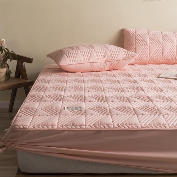 91家纺网 家纺一手货源 找家纺 鑫钰  2023新款原棉大豆床笠 樱花粉