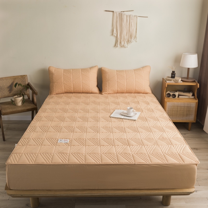 91家纺网 家纺一手货源 找家纺 鑫钰  2023新款原棉大豆床笠 活力橘