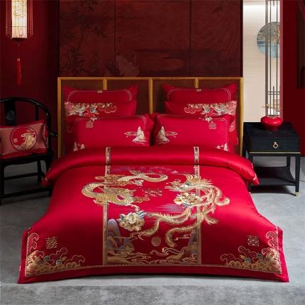 91家纺网 家纺一手货源 找家纺 高大尚2022新款长绒棉AB版系列婚庆多件套江山如画