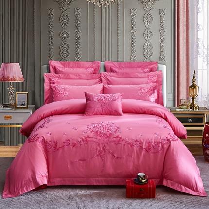 91家纺网 家纺一手货源 找家纺 (总)高大尚2022新款长绒棉婚庆多件套-遇见幸福粉