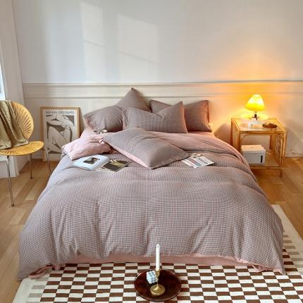 91家纺网 家纺一手货源 找家纺 （总）春皖家纺2023新款千鸟格四件套（拉链款）