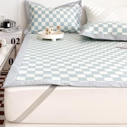 91家纺网 家纺一手货源 找家纺 懒猫 2022新款800D提花冰丝床席款凉席 棋盘格-绿