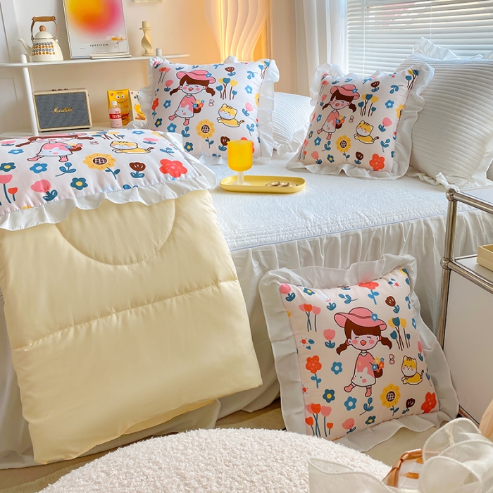 91家纺网 家纺一手货源 找家纺 慕澄2022新款小清新花边款抱枕被直播赠品 花仙子