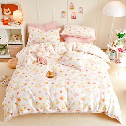 91家纺网 家纺一手货源 找家纺 亲亲公主2025新款小清新碎花韩版花边双层纱四件套 粉色蘑菇