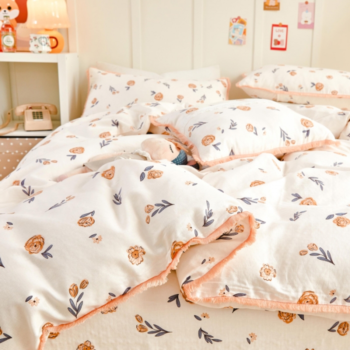 91家纺网 家纺一手货源 找家纺 亲亲公主2025新款小清新碎花韩版花边双层纱四件套 花意满满