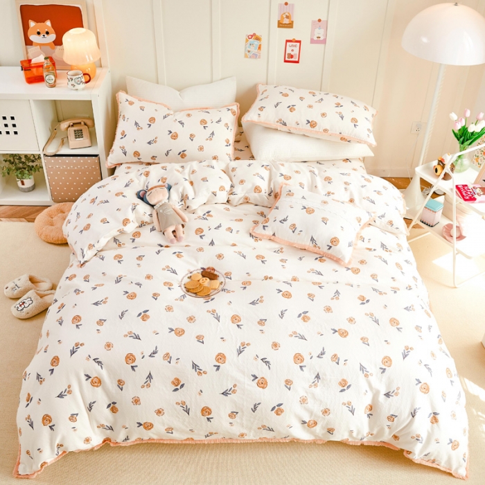 91家纺网 家纺一手货源 找家纺 亲亲公主2025新款小清新碎花韩版花边双层纱四件套 花意满满