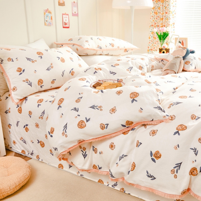 91家纺网 家纺一手货源 找家纺 亲亲公主2025新款小清新碎花韩版花边双层纱四件套 花意满满