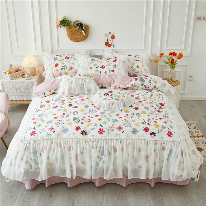 91家纺网 家纺一手货源 找家纺 亲亲公主 2025新款仙女款公主风蕾丝床裙四件套 花舞风情