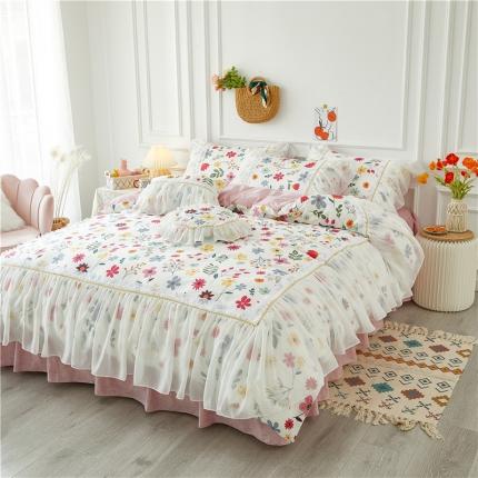 亲亲公主 2025新款仙女款公主风蕾丝床裙四件套 花舞风情