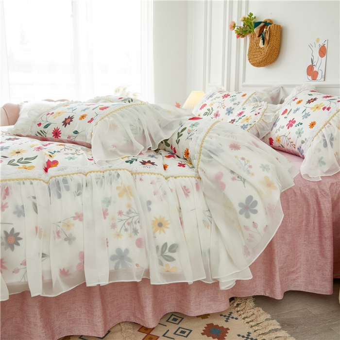 91家纺网 家纺一手货源 找家纺 亲亲公主 2025新款仙女款公主风蕾丝床裙四件套 花舞风情