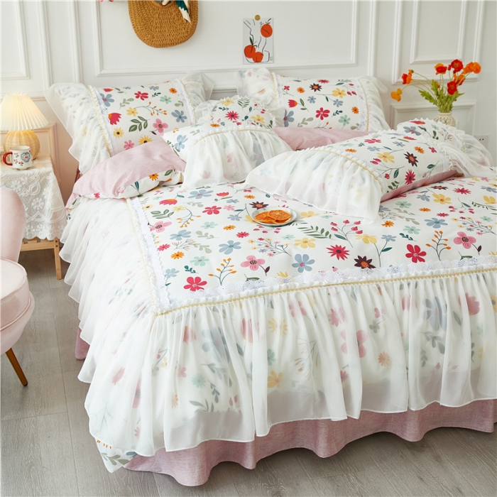 91家纺网 家纺一手货源 找家纺 亲亲公主 2025新款仙女款公主风蕾丝床裙四件套 花舞风情