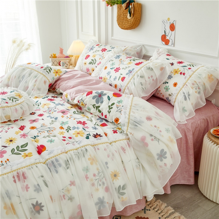 91家纺网 家纺一手货源 找家纺 亲亲公主 2025新款仙女款公主风蕾丝床裙四件套 花舞风情