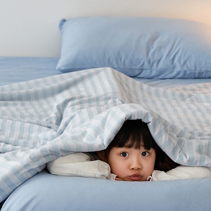 91家纺网 家纺一手货源 找家纺 2022新款全棉针织条纹夏被&amp;春秋被 婴儿蓝中条