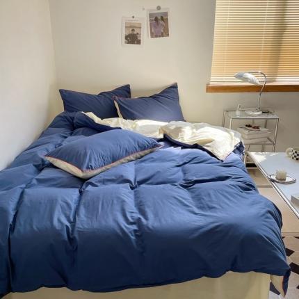 91家纺网 家纺一手货源 找家纺 时年 2022新款全棉水洗棉四件套嵌绳款 克莱因蓝（深蓝）