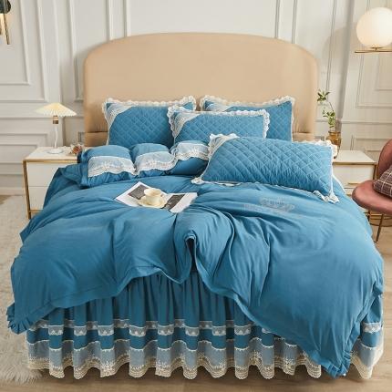 91家纺网 家纺一手货源 找家纺 网红馆 2025新款唯美蕾丝夹棉床裙三件套婉约佳人 海贝兰