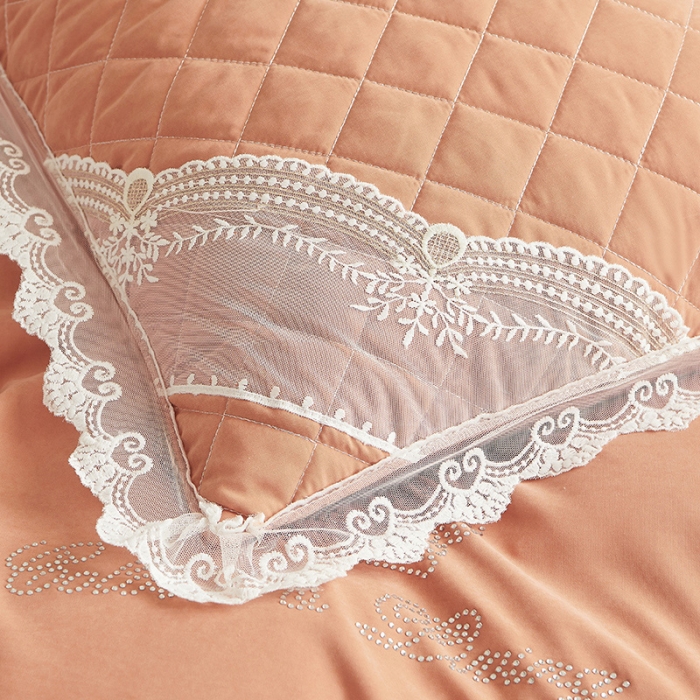 91家纺网 家纺一手货源 找家纺 网红馆 2025新款唯美蕾丝夹棉床裙四件套婉约佳人 爱玛橙