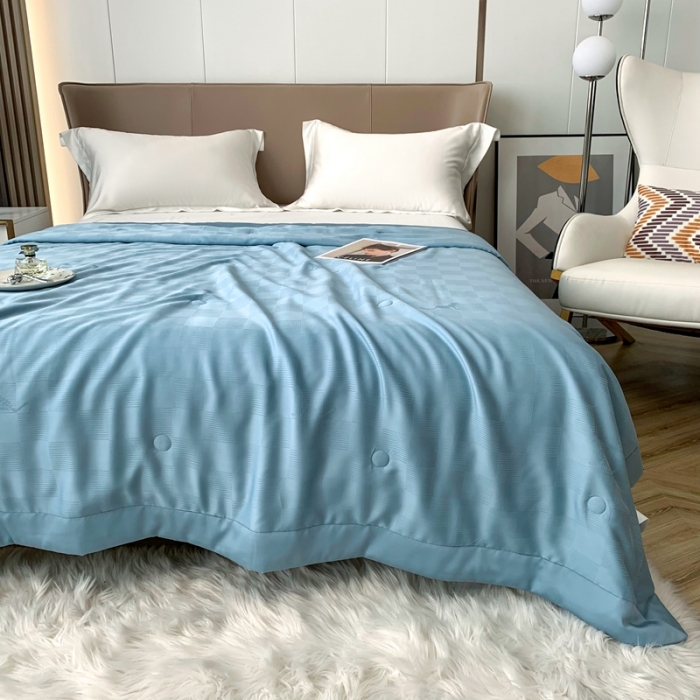 91家纺网 家纺一手货源 找家纺 榻尚 2023新款天丝提花夏被夏凉被20%蚕丝 豹 宝蓝