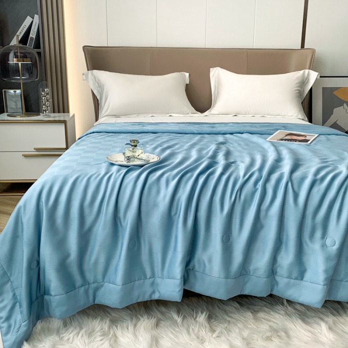 91家纺网 家纺一手货源 找家纺 榻尚 2023新款天丝提花夏被夏凉被20%蚕丝 豹 宝蓝