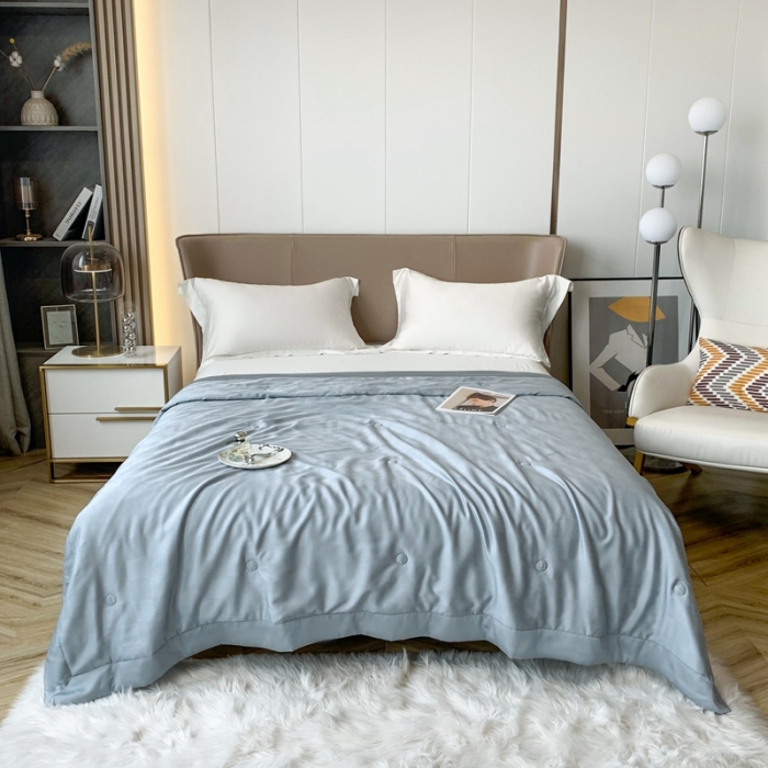 91家纺网 家纺一手货源 找家纺 榻尚 2023新款天丝提花夏被夏凉被20%蚕丝 豹 蓝灰