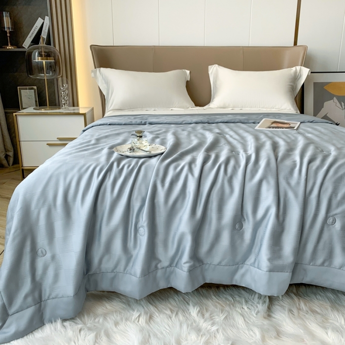 91家纺网 家纺一手货源 找家纺 榻尚 2023新款天丝提花夏被夏凉被20%蚕丝 豹 蓝灰