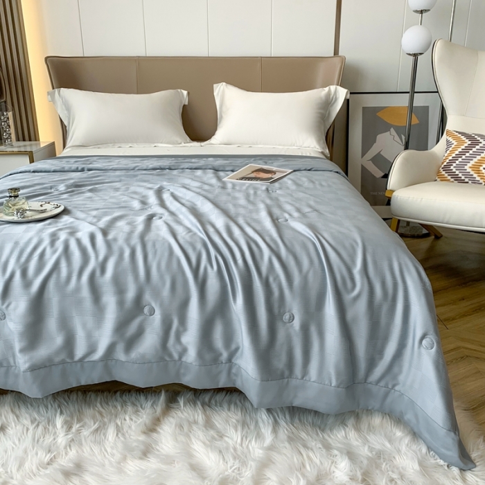 91家纺网 家纺一手货源 找家纺 榻尚 2023新款天丝提花夏被夏凉被20%蚕丝 豹 蓝灰