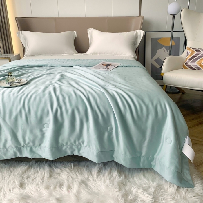 91家纺网 家纺一手货源 找家纺 榻尚 2023新款天丝提花夏被夏凉被20%蚕丝 豹 水绿