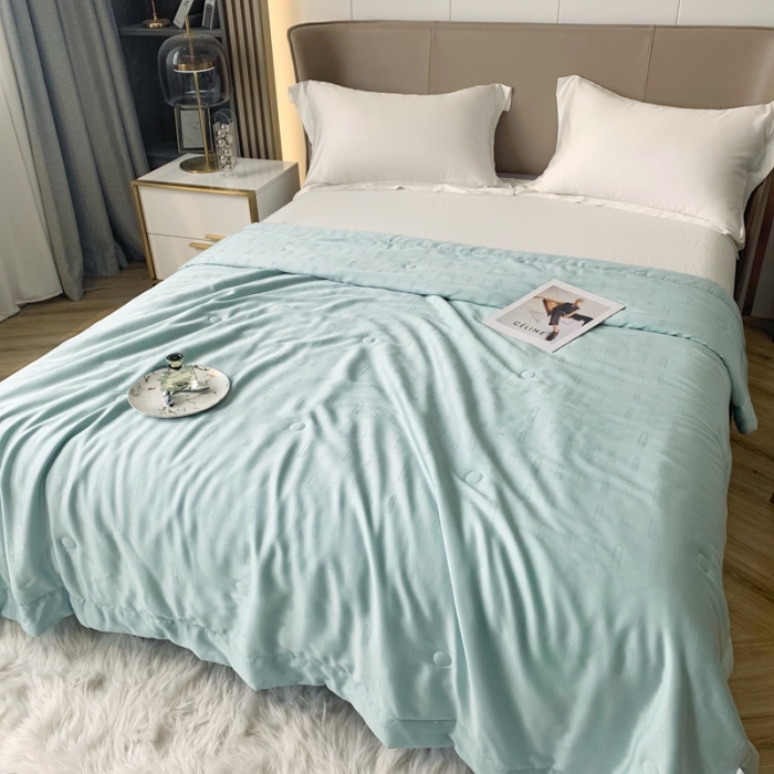 91家纺网 家纺一手货源 找家纺 榻尚 2023新款天丝提花夏被夏凉被20%蚕丝 豹 水绿