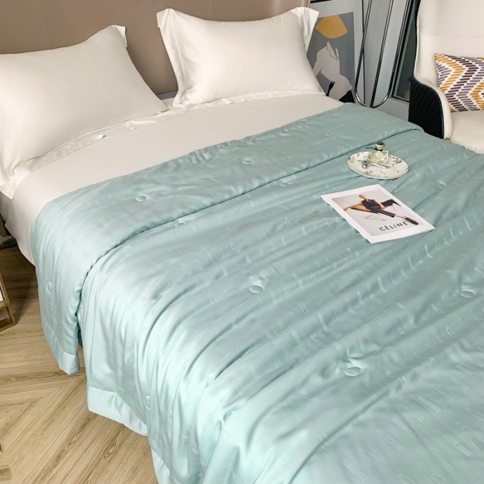 91家纺网 家纺一手货源 找家纺 榻尚 2023新款天丝提花夏被夏凉被20%蚕丝 豹 水绿