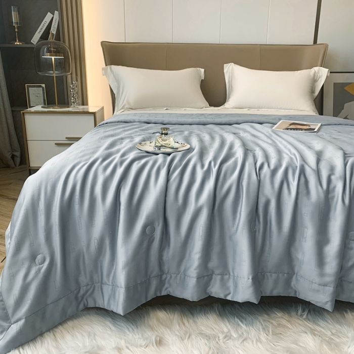 91家纺网 家纺一手货源 找家纺 榻尚 2023新款天丝提花夏被夏凉被20%蚕丝 口红 蓝灰