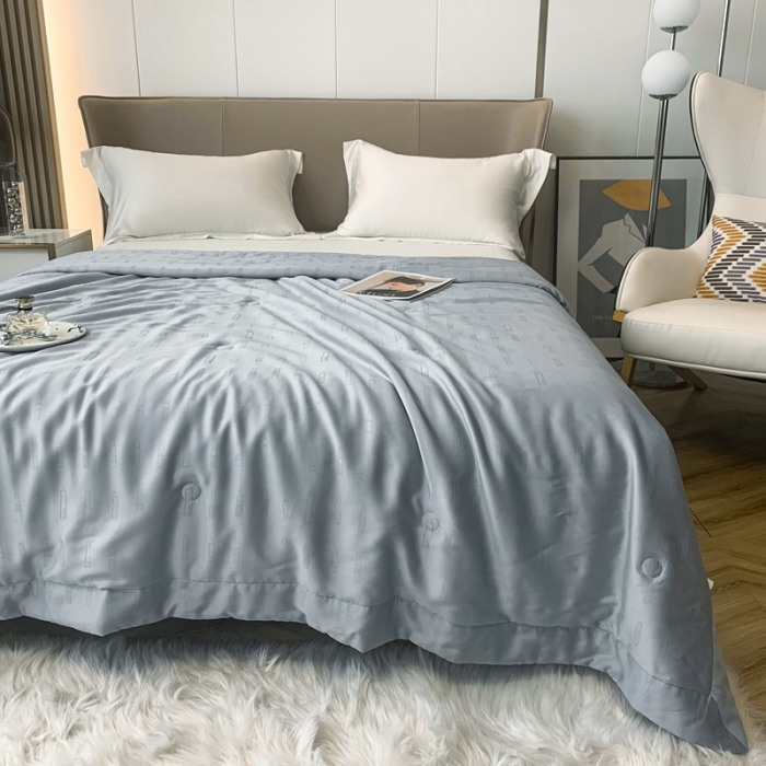 91家纺网 家纺一手货源 找家纺 榻尚 2023新款天丝提花夏被夏凉被20%蚕丝 口红 蓝灰