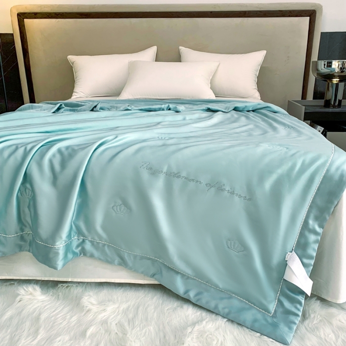 91家纺网 家纺一手货源 找家纺 榻尚 2023新款纯色80天丝胶原蛋白夏被夏凉被 素 素 湖蓝